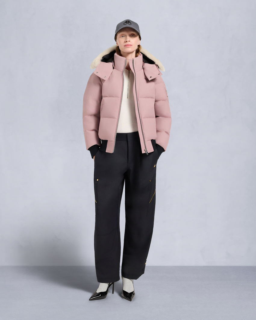 CLOUD SHEARLING TRIM BOMBER JACKET-BLACK/BLACK
