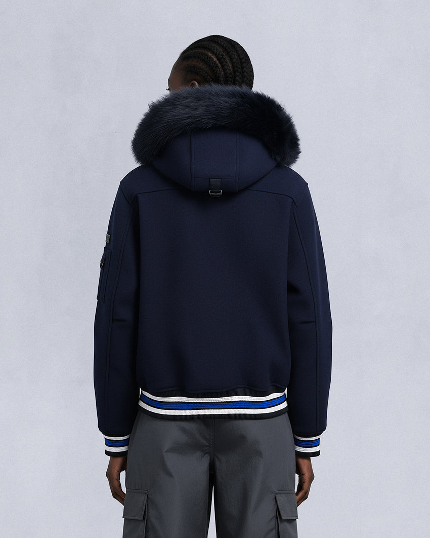 NHL X MOOSE KNUCKLES MAPLE LEAFS BOMBER JACKET-NAVY/BLUE/BONE/BLACK