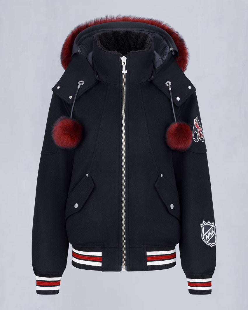 NHL X MOOSE KNUCKLES TEAM BOMBER JACKET-BLACK/SUMAC/BONE