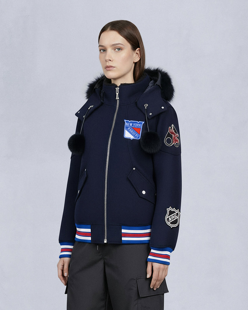 NHL X MOOSE KNUCKLES RANGERS BOMBER JACKET-NAVY/RED/BONE/BLACK