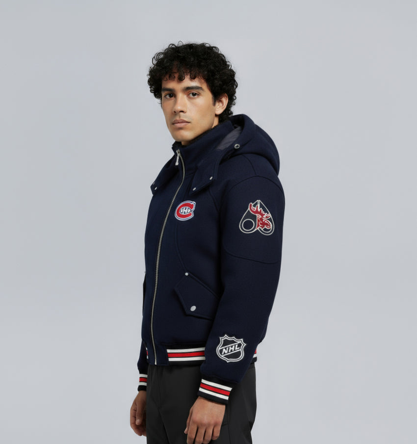 NHL X MOOSE KNUCKLES CANADIENS BOMBER JACKET-NAVY/RED/BONE/BLACK