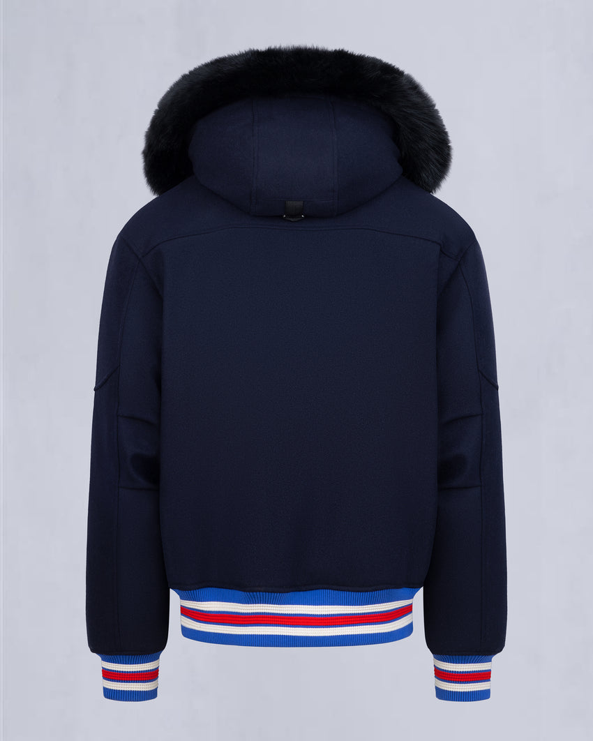 NHL X MOOSE KNUCKLES RANGERS BOMBER JACKET-NAVY/RED/BONE/BLACK