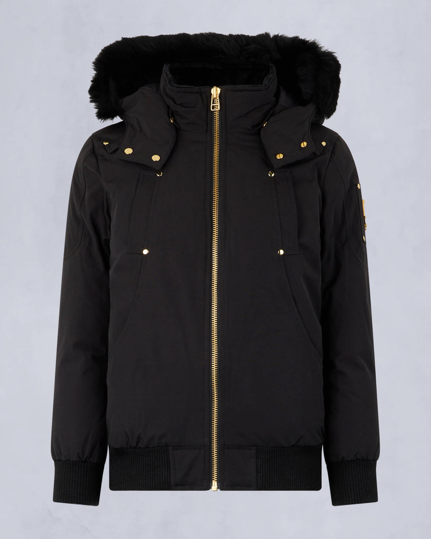 KIDS  UNISEX ORIGINAL GOLD SERIES SHEARLING TRIM BOMBER JACKET-BLACK/BLACK