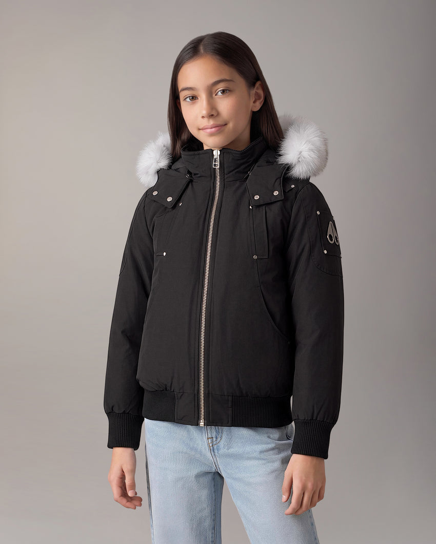 KIDS UNISEX ORIGINAL SHEARLING TRIM BOMBER -NAVY/BLACK