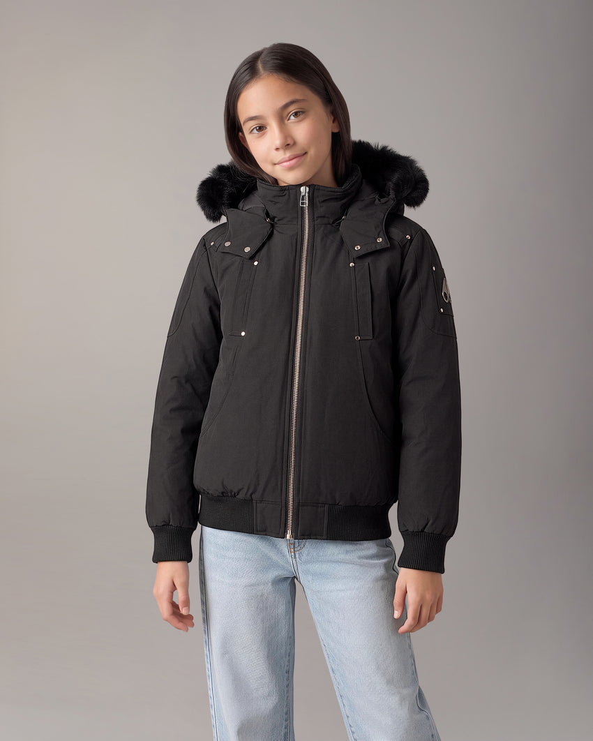 KIDS UNISEX ORIGINAL SHEARLING TRIM BOMBER -NAVY/BLACK