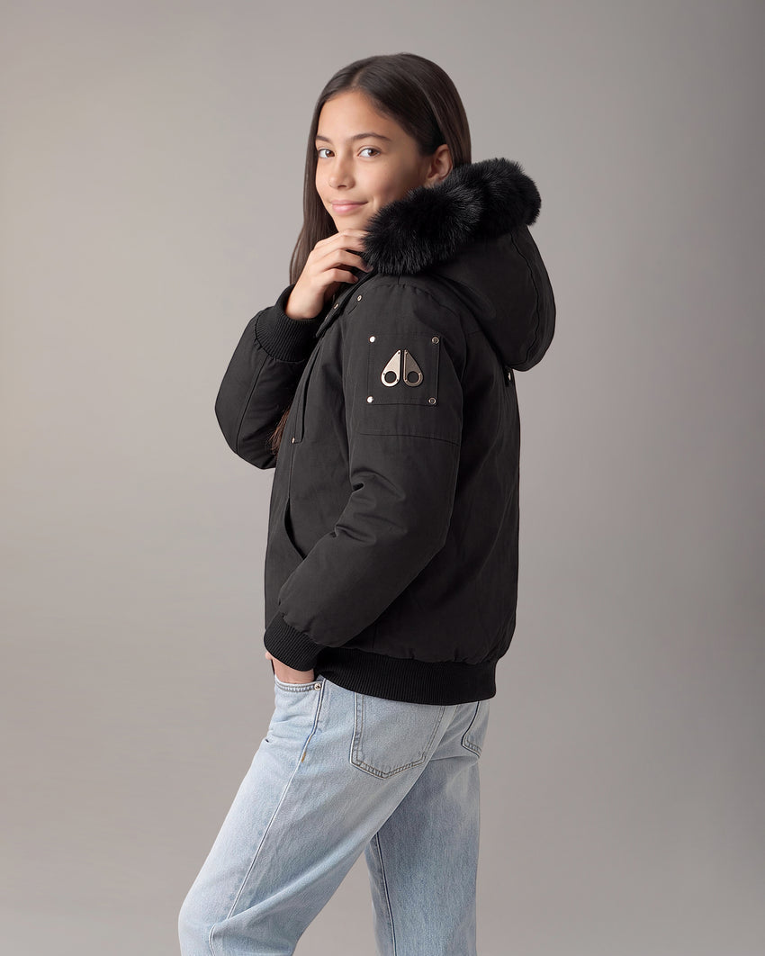 KIDS UNISEX ORIGINAL SHEARLING TRIM BOMBER -NAVY/BLACK