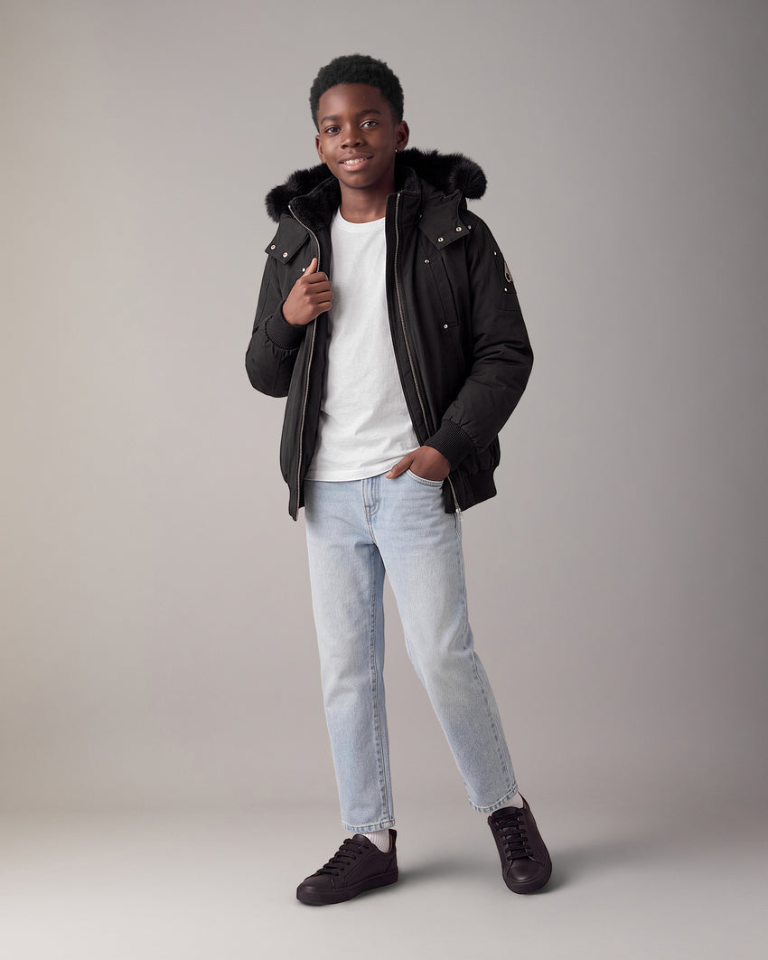 KIDS UNISEX ORIGINAL SHEARLING TRIM BOMBER -NAVY/BLACK