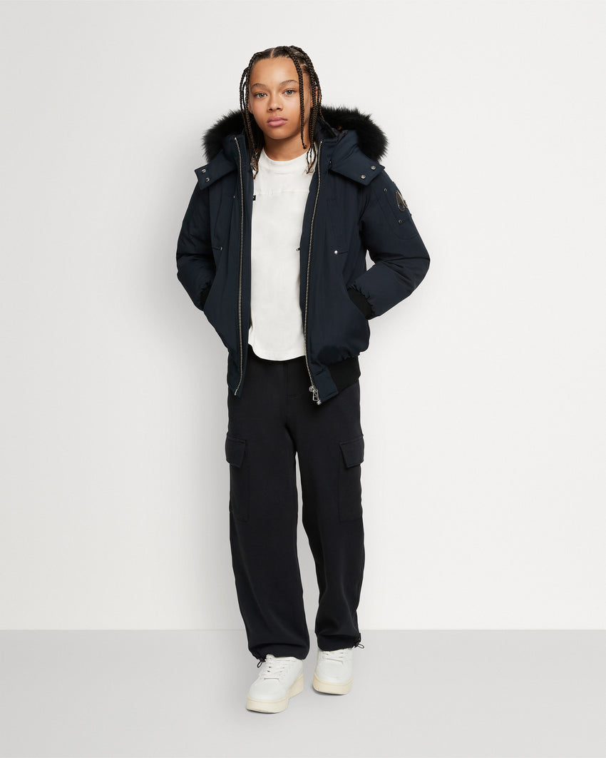 KIDS UNISEX ORIGINAL SHEARLING TRIM BOMBER -NAVY/BLACK