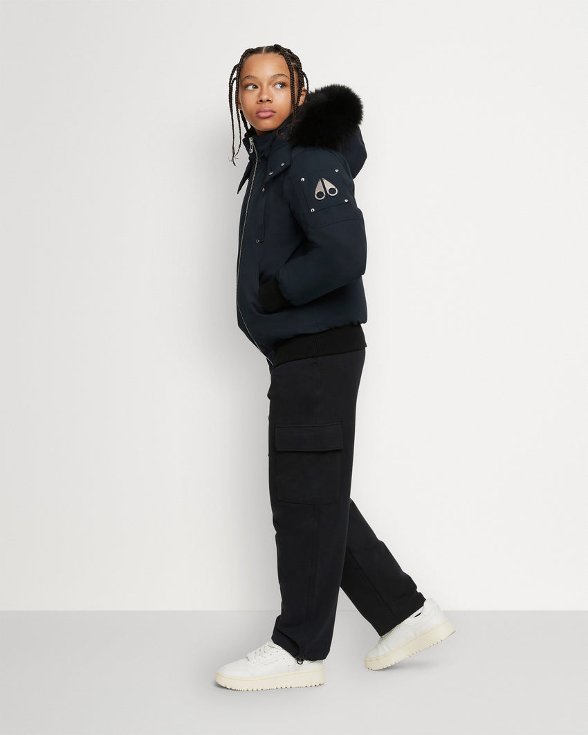 KIDS UNISEX ORIGINAL SHEARLING TRIM BOMBER -NAVY/BLACK
