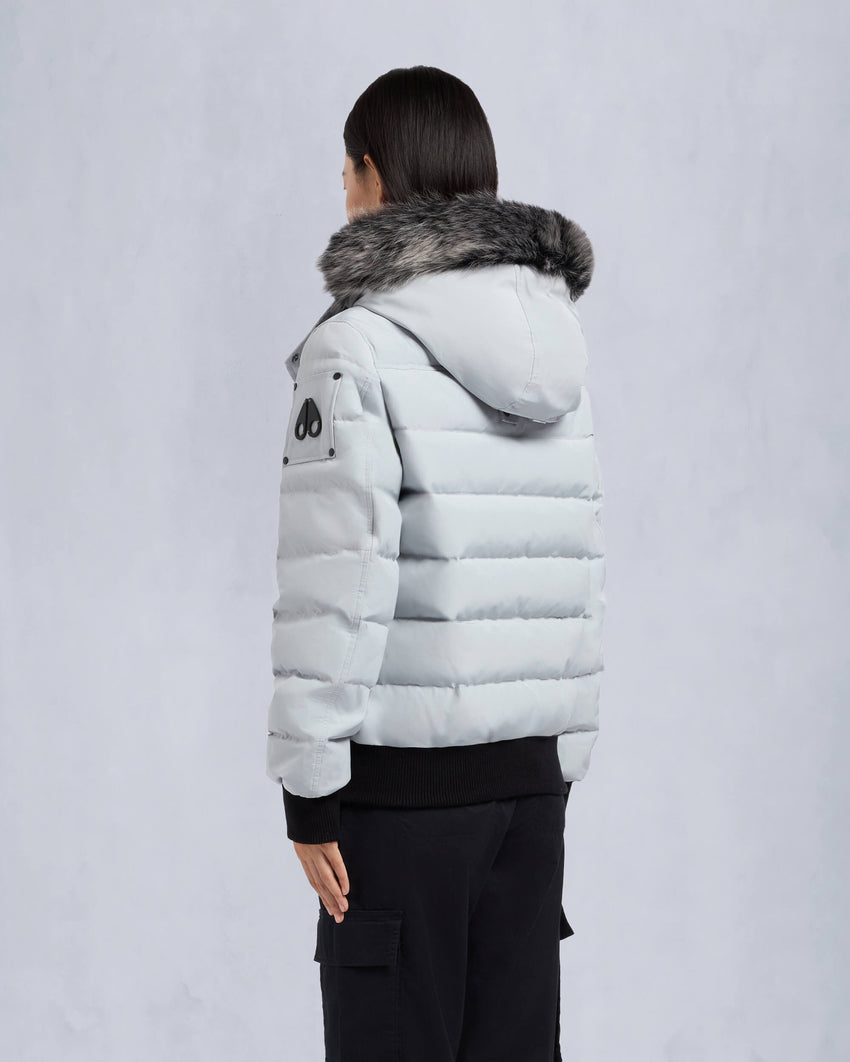 ONYX LADRIERE SHEARLING TRIM BOMBER JACKET-GREY BIRCH/ICE