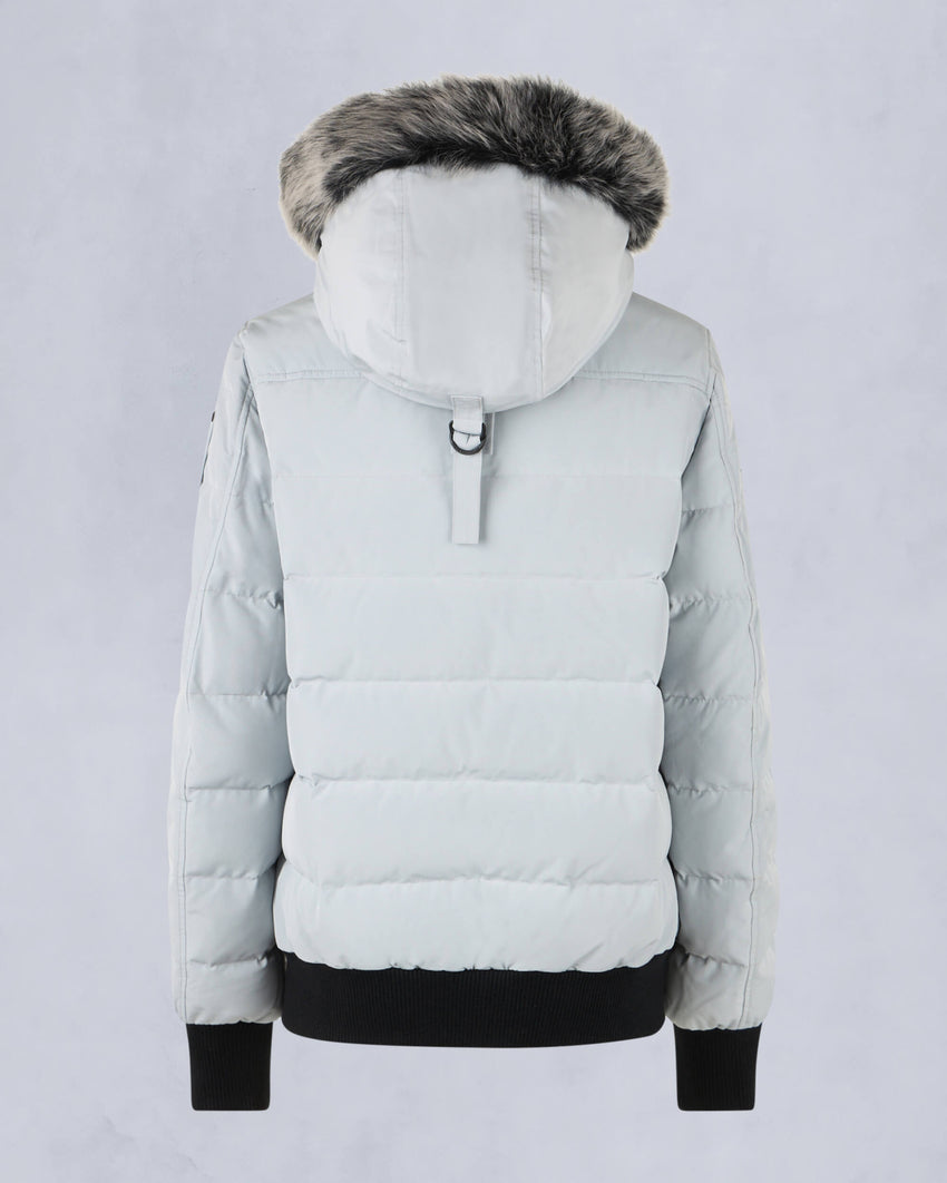 ONYX LADRIERE SHEARLING TRIM BOMBER JACKET-GREY BIRCH/ICE