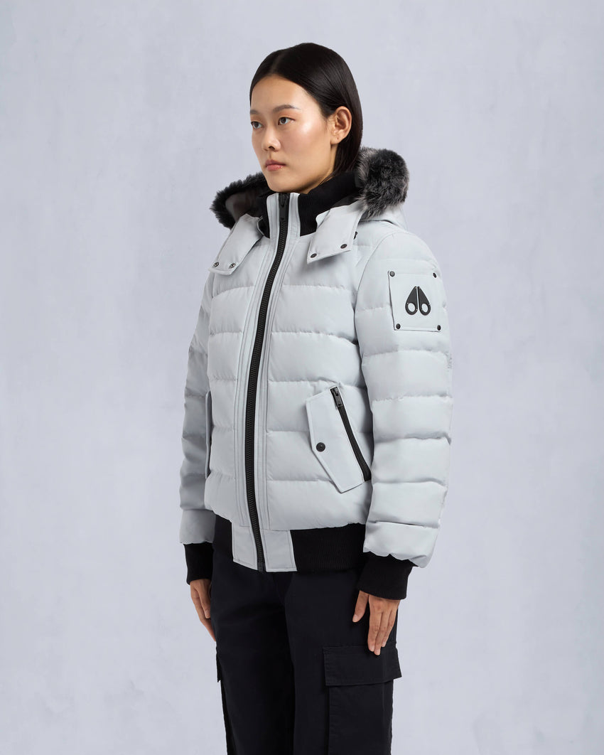 ONYX LADRIERE SHEARLING TRIM BOMBER JACKET-GREY BIRCH/ICE