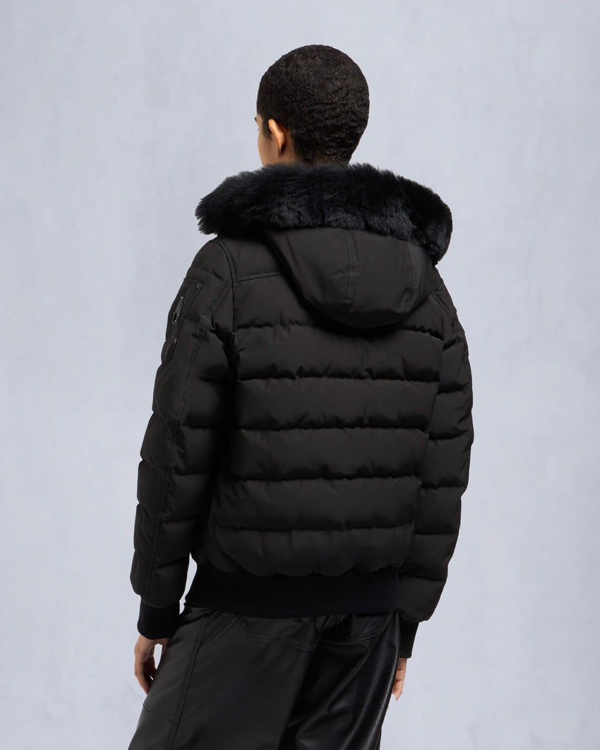 ONYX LADRIERE SHEARLING TRIM BOMBER JACKET-GREY BIRCH/ICE