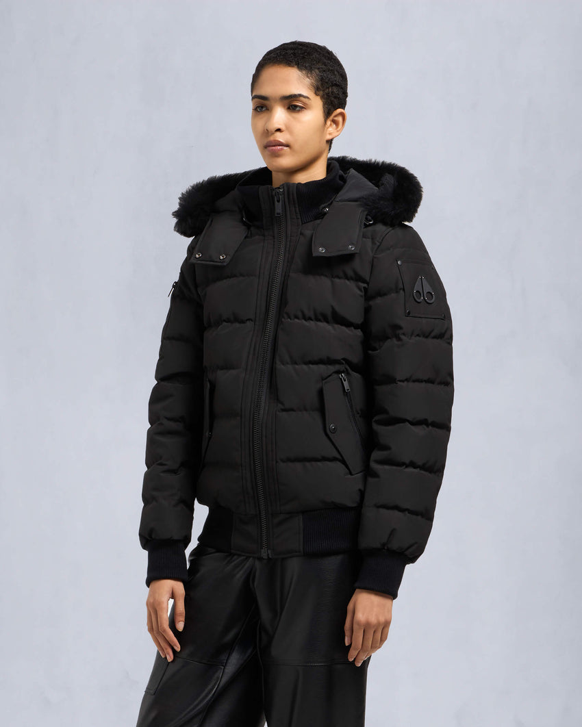 ONYX LADRIERE SHEARLING TRIM BOMBER JACKET-GREY BIRCH/ICE