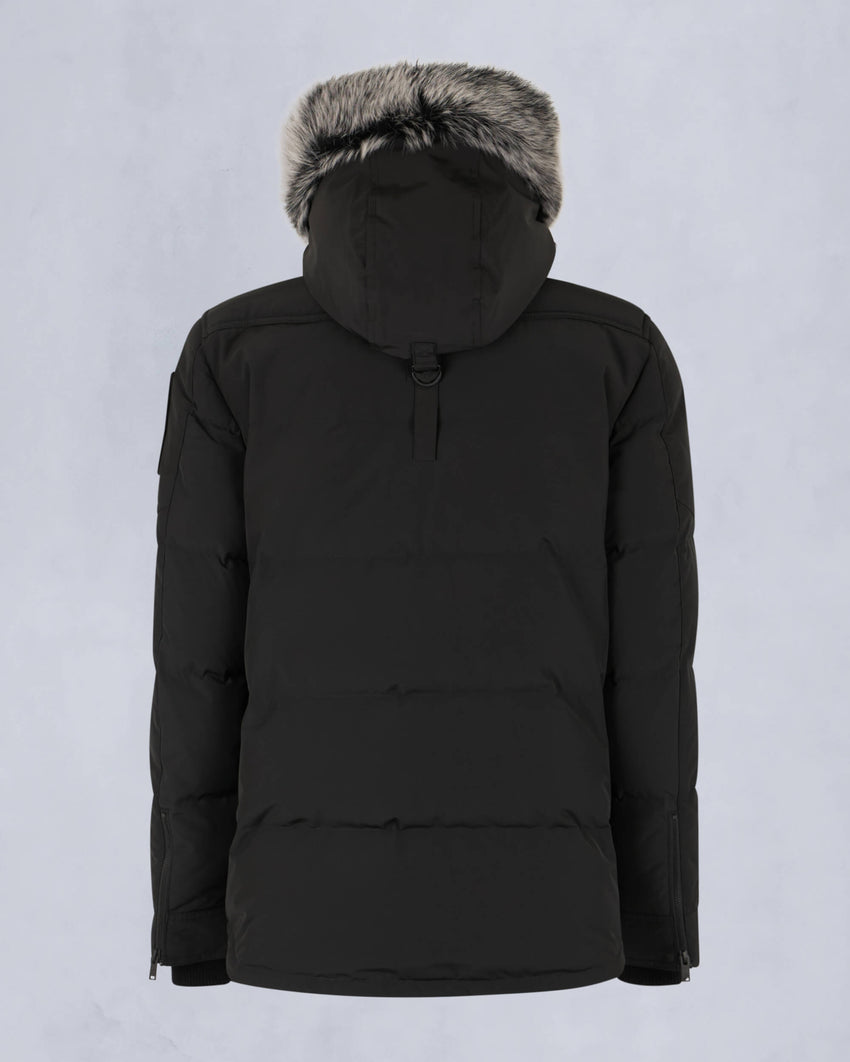 ONYX ROUND ISLAND SHEARLING TRIM JACKET-BLACK/ICE