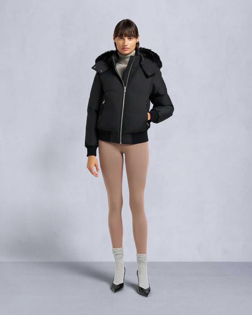 CLOUD SHEARLING TRIM BOMBER JACKET-BLACK/BLACK