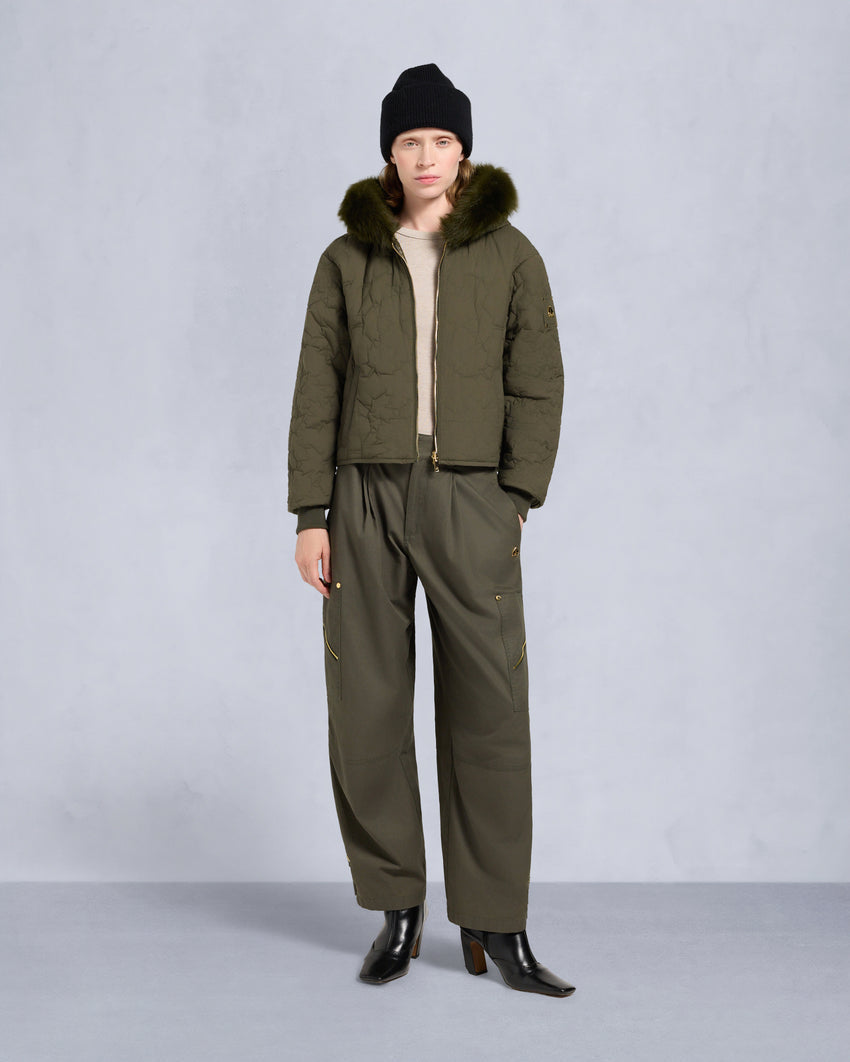 GOLD SERIES LOGAN SHEARLING TRIM BOMBER JACKET-DARK OLIVE/MOSS