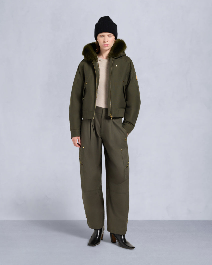 GOLD SERIES LOGAN SHEARLING TRIM BOMBER JACKET-DARK OLIVE/MOSS
