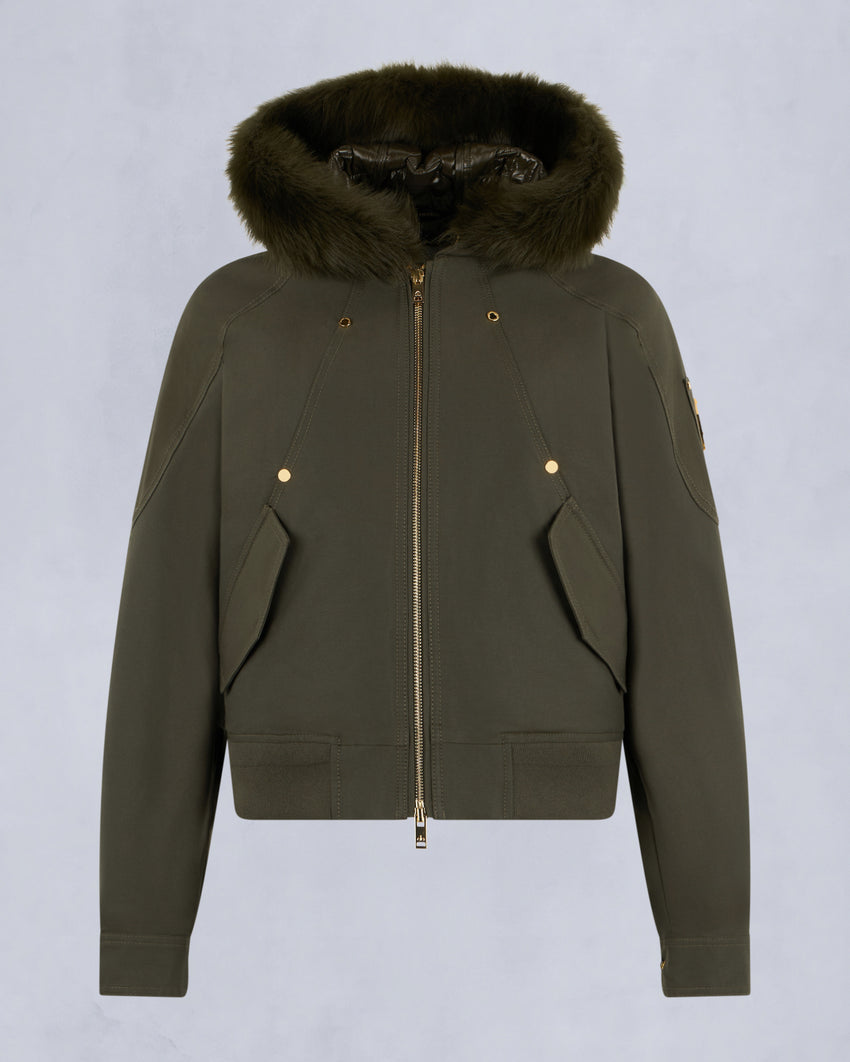 GOLD SERIES LOGAN SHEARLING TRIM BOMBER JACKET-DARK OLIVE/MOSS
