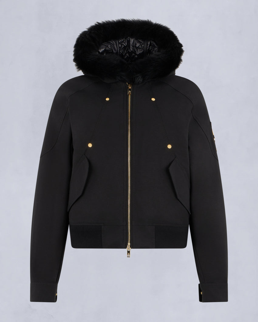 GOLD SERIES LOGAN SHEARLING TRIM BOMBER JACKET-DARK OLIVE/MOSS