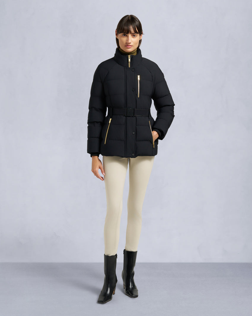 GOLD SERIES NYLUXE CAMBRIA SHEARLING TRIM JACKET-DARK OLIVE/BLACK
