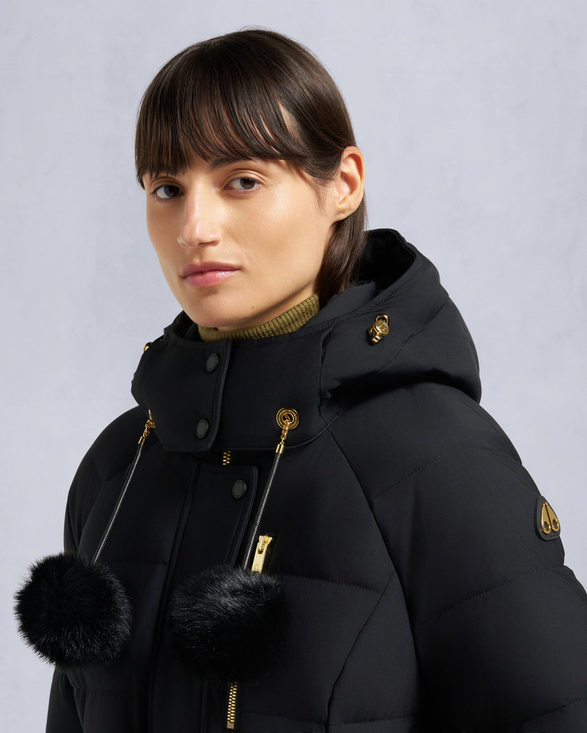GOLD SERIES NYLUXE CAMBRIA SHEARLING TRIM JACKET-DARK OLIVE/BLACK
