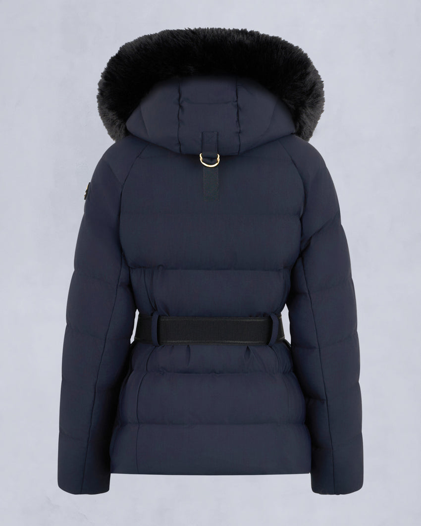 GOLD SERIES NYLUXE CAMBRIA SHEARLING TRIM JACKET-DARK OLIVE/BLACK