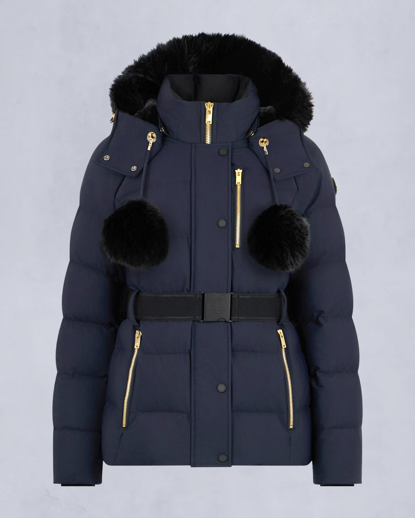 GOLD SERIES NYLUXE CAMBRIA SHEARLING TRIM JACKET-DARK OLIVE/BLACK