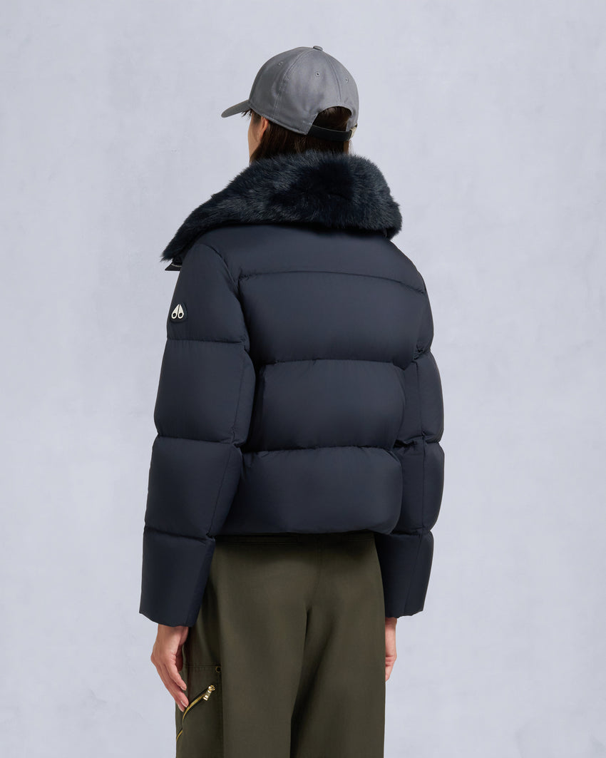 BELLE DUNE SHORT SHEARLING TRIM PUFFER-NAVY