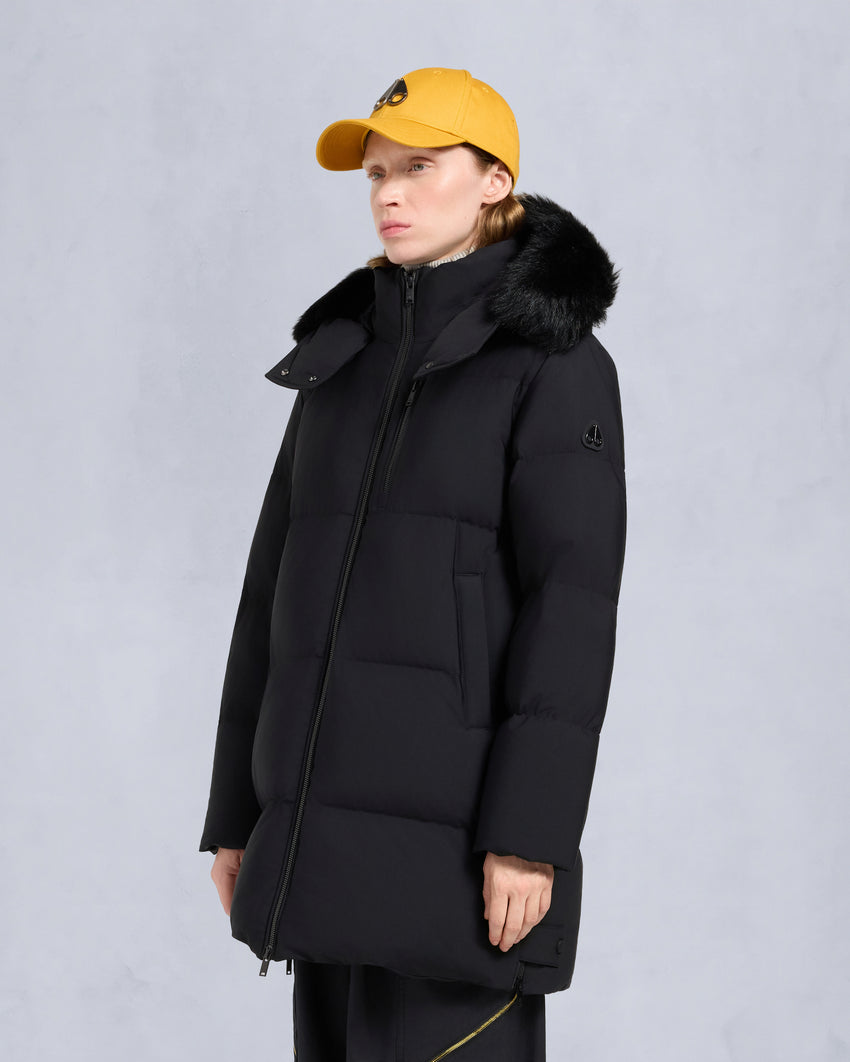 NYLUXE CHELIA SHEARLING TRIM 3Q JACKET-NAVY/BLACK