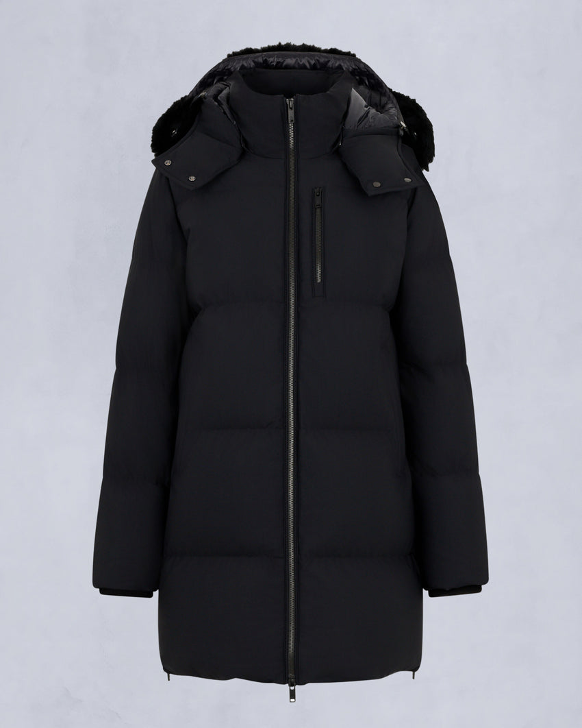 NYLUXE CHELIA SHEARLING TRIM 3Q JACKET-NAVY/BLACK