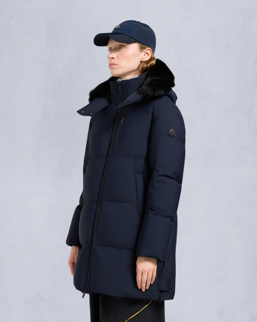 NYLUXE CHELIA SHEARLING TRIM 3Q JACKET-NAVY/BLACK