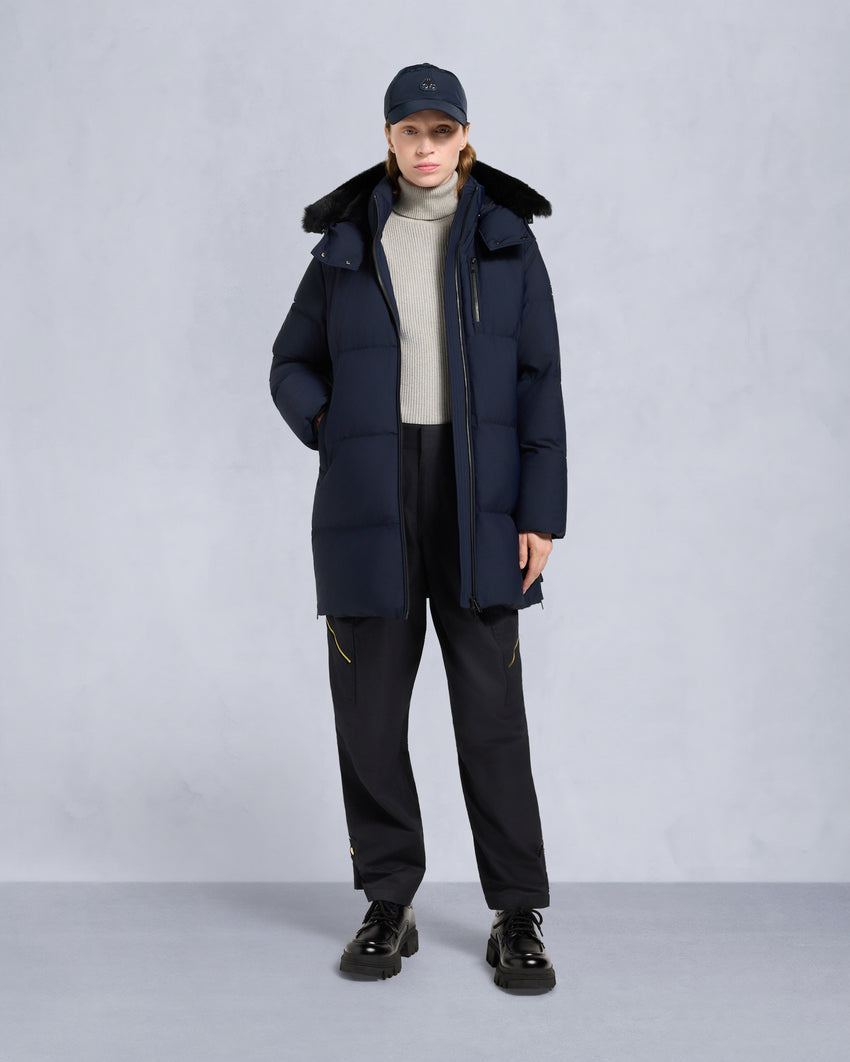 NYLUXE CHELIA SHEARLING TRIM 3Q JACKET-NAVY/BLACK