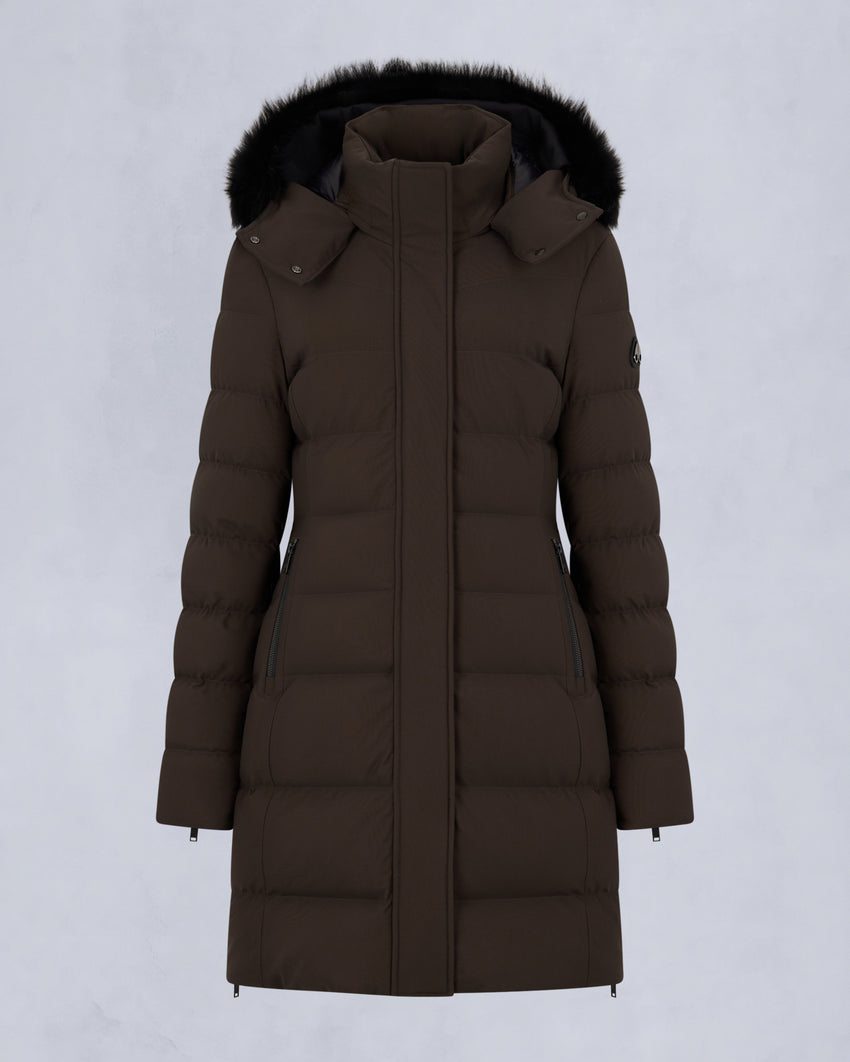 NYLUXE WATERSHED SHEARLING TRIM PARKA-DARK OLIVE/BLACK