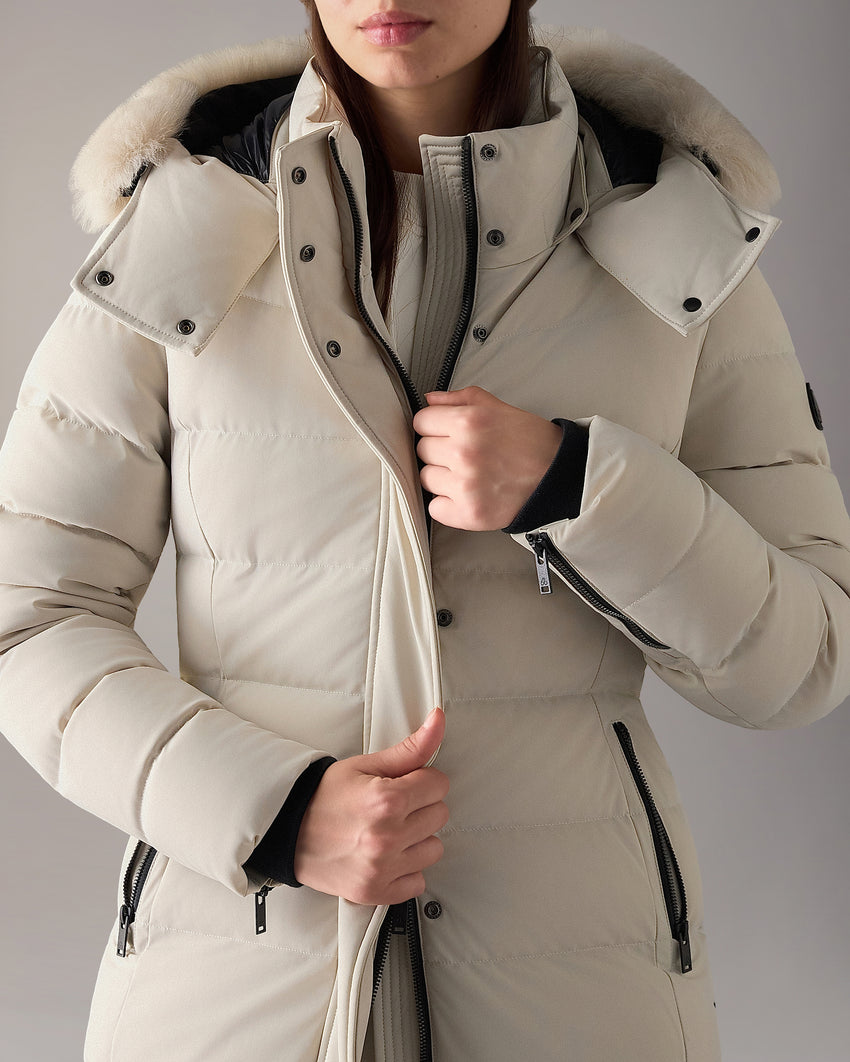 NYLUXE WATERSHED SHEARLING TRIM PARKA-DARK OLIVE/BLACK