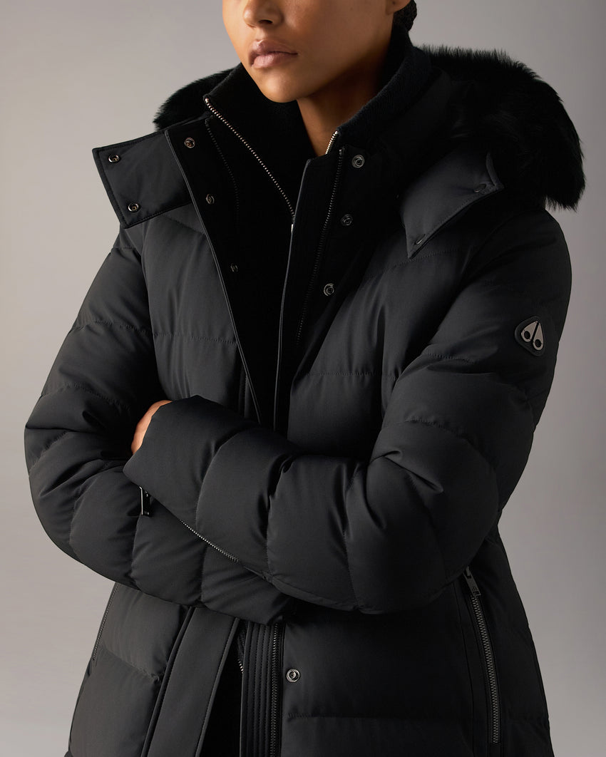 NYLUXE WATERSHED SHEARLING TRIM PARKA-DARK OLIVE/BLACK