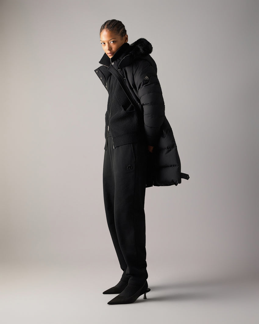 NYLUXE WATERSHED SHEARLING TRIM PARKA-DARK OLIVE/BLACK