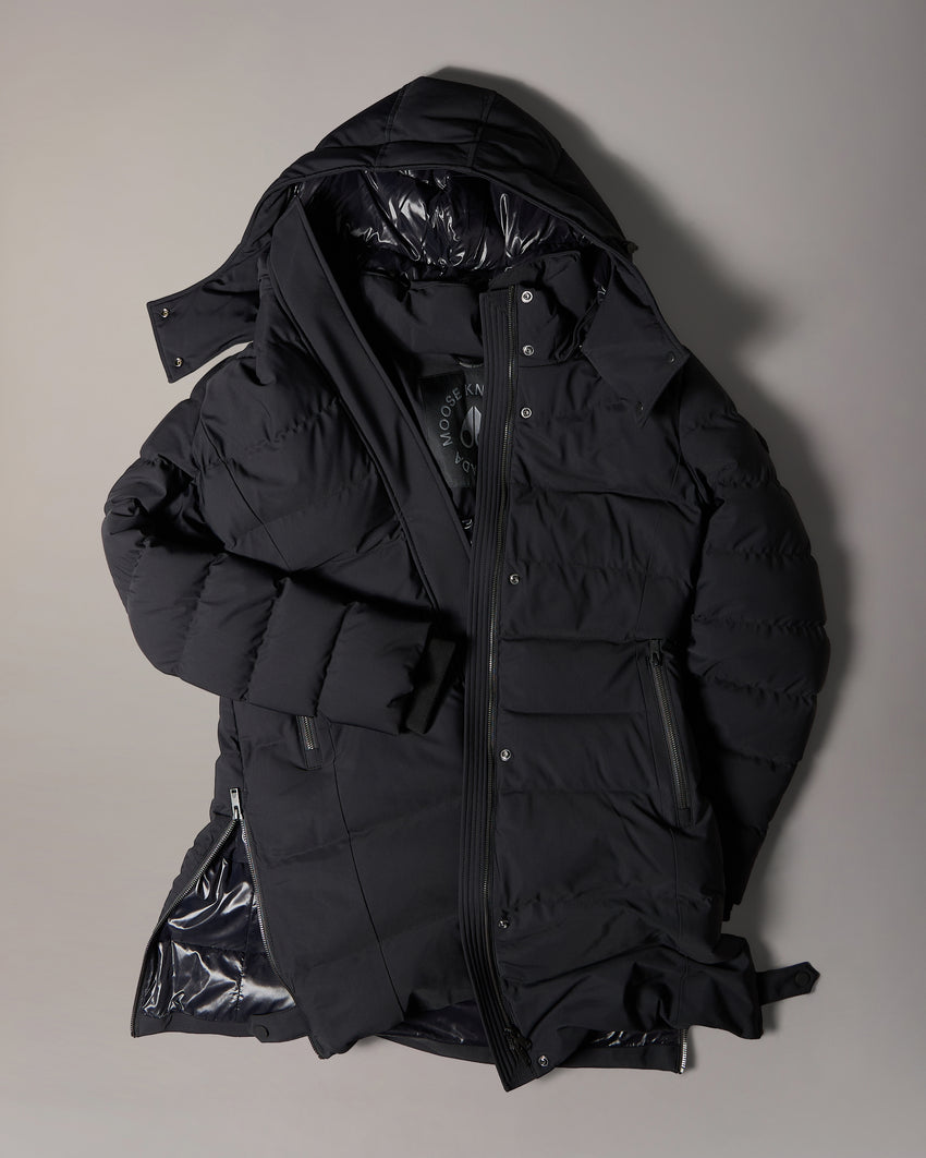 NYLUXE WATERSHED SHEARLING TRIM PARKA-DARK OLIVE/BLACK