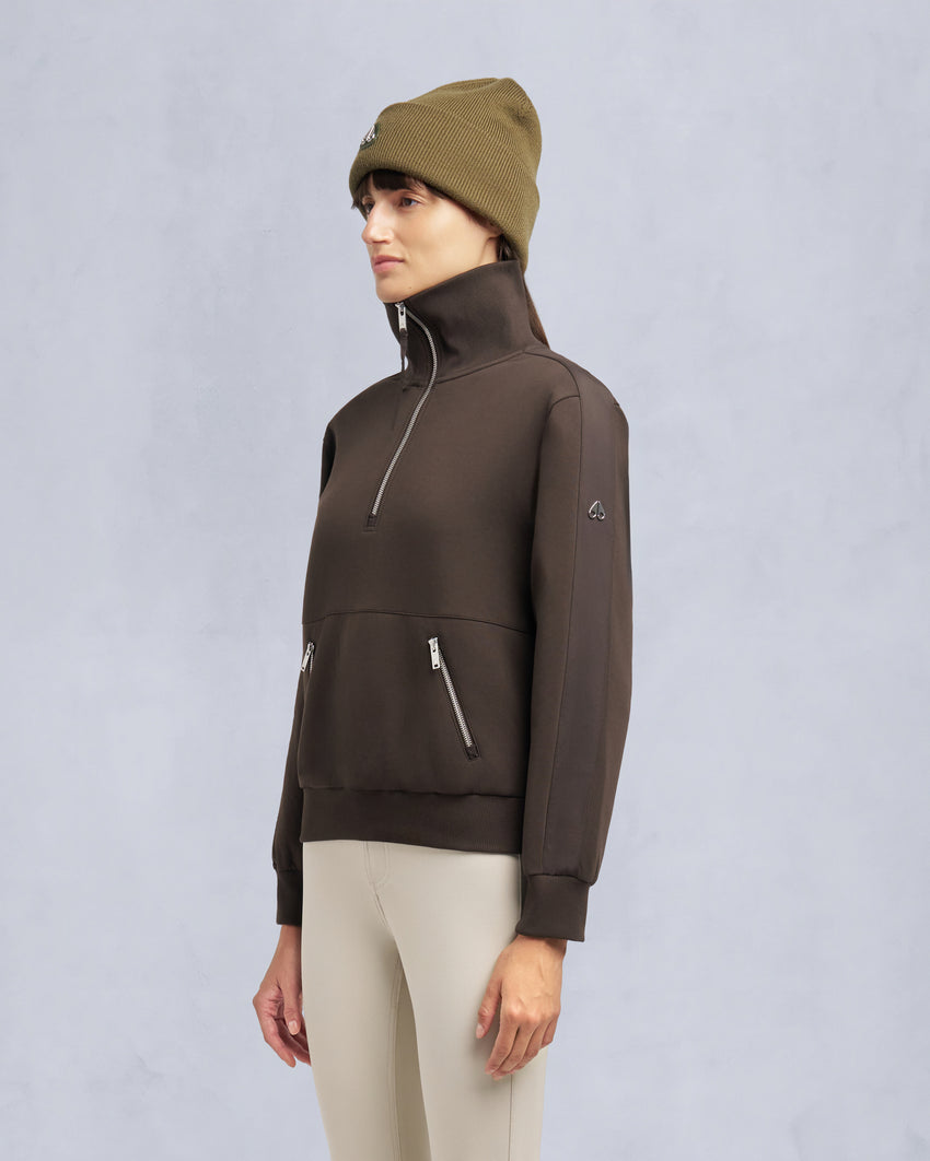 MIX MEDIA QUARTER ZIP SWEATER-ESPRESSO