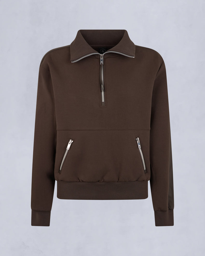 MIX MEDIA QUARTER ZIP SWEATER-ESPRESSO