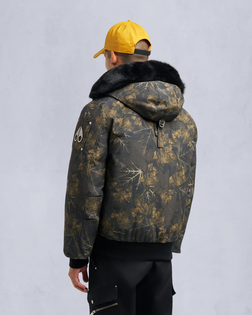 ORIGINAL BALLISTIC SHEARLING TRIM BOMBER JACKET-MOSS REAL LEAF/BLACK