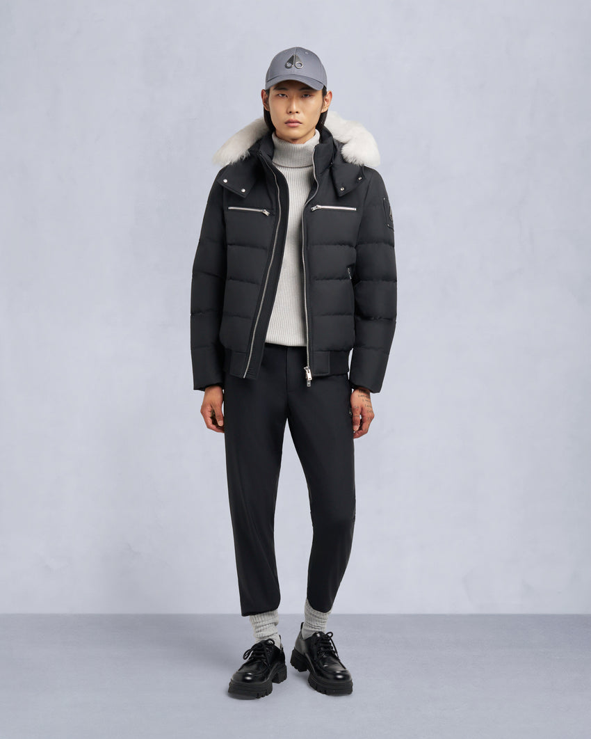 CLOUD SHEARLING TRIM BOMBER JACKET-ESPRESSO/BLACK