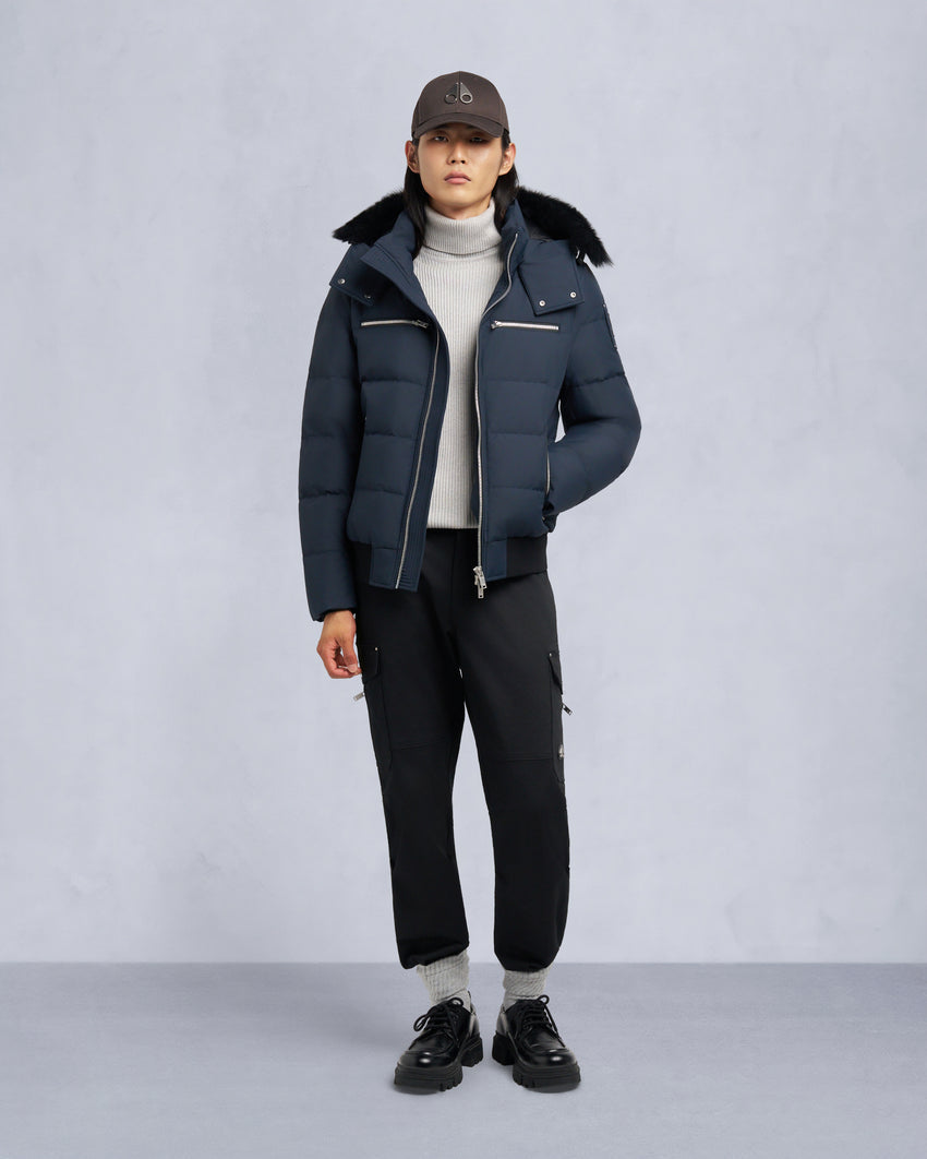 CLOUD SHEARLING TRIM BOMBER JACKET-ESPRESSO/BLACK