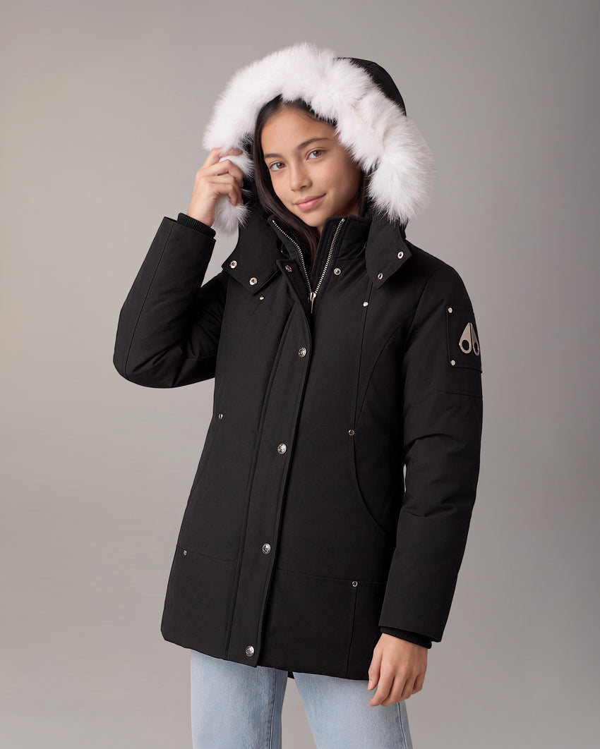 KIDS UNISEX ORIGINAL  SHEARLING TRIM PARKA-BLACK/BLACK