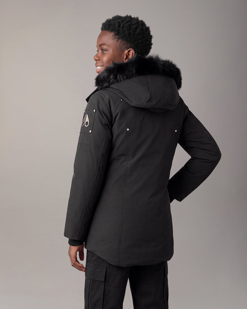 KIDS UNISEX ORIGINAL  SHEARLING TRIM PARKA-BLACK/BLACK