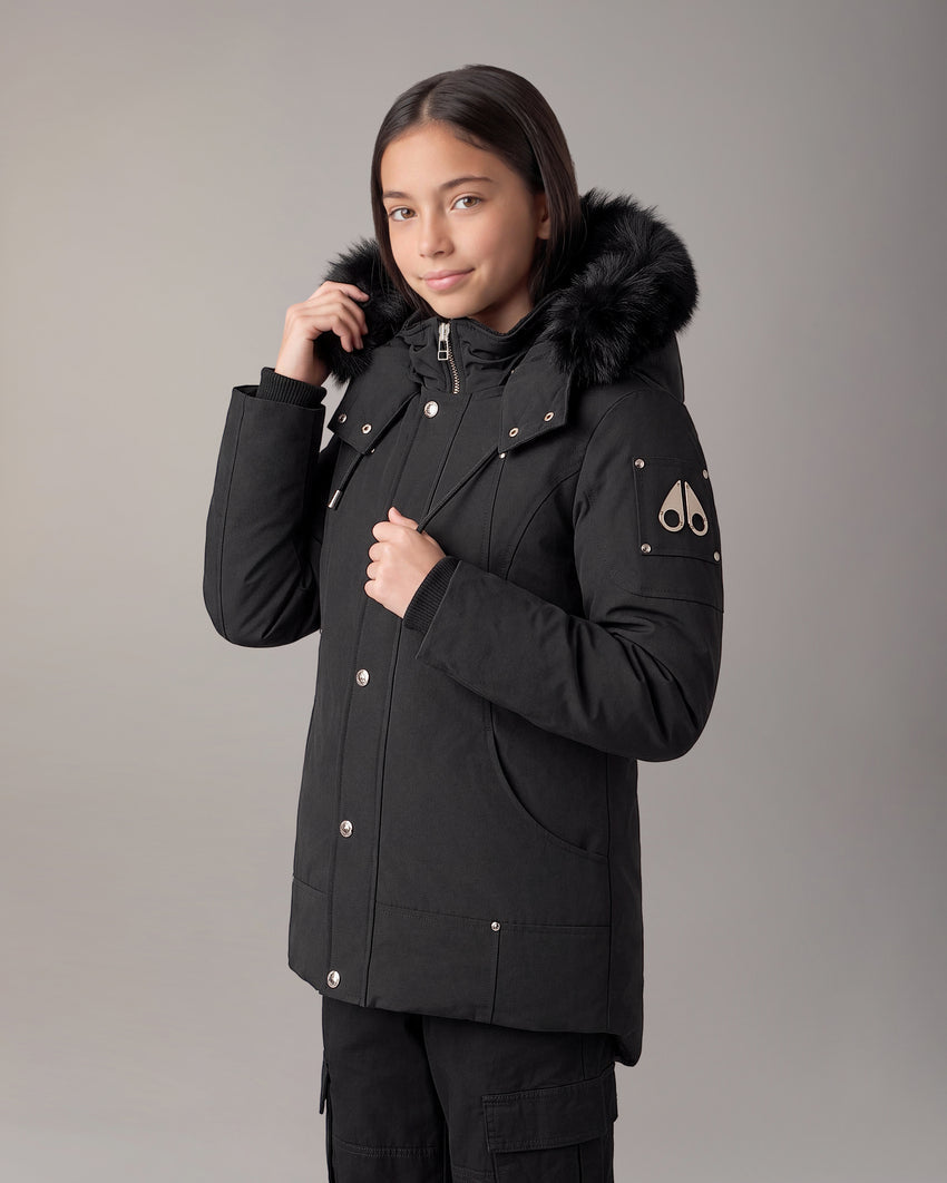 KIDS UNISEX ORIGINAL  SHEARLING TRIM PARKA-BLACK/BLACK